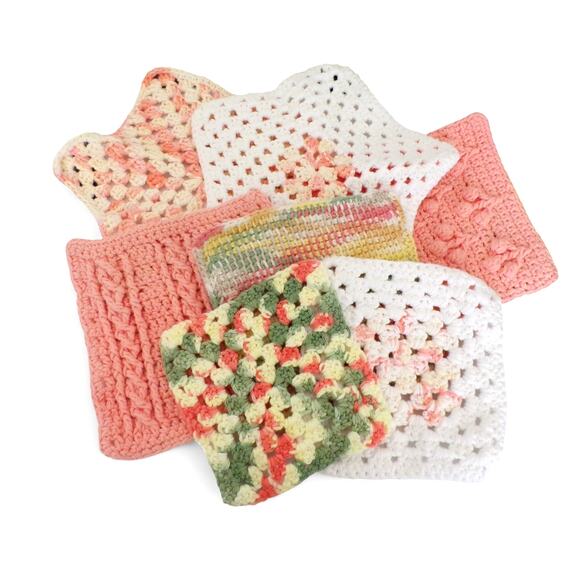 Vintage Lot of 7 Dishcloths and Potholders Handmade Cotton Knit and Crochet - Picture 1 of 4